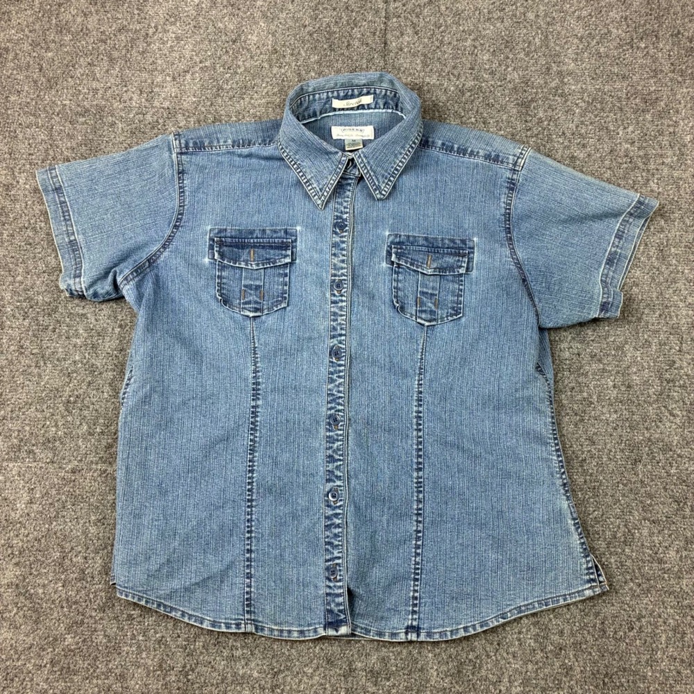 Riders by Lee Womens Size Medium Denim Short Sleeve Button Down Shirt